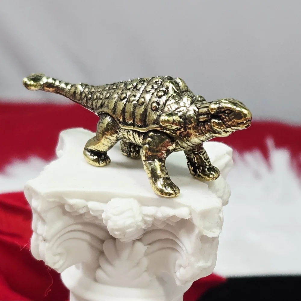 Mini Vintage Brass Ankylosaurus Dinosaur Figurine Gold Collectible Reptile Decor
